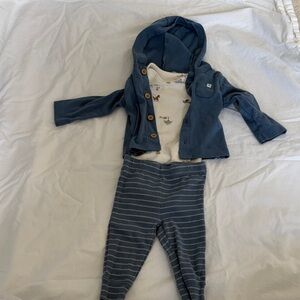 Carter's Blue Hooded Jacket and Striped Pants Set with Cream Bodysuit